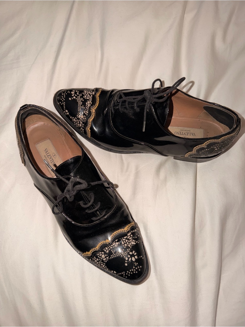 Valentino Garavani Lace Art Patent Leather Oxfords